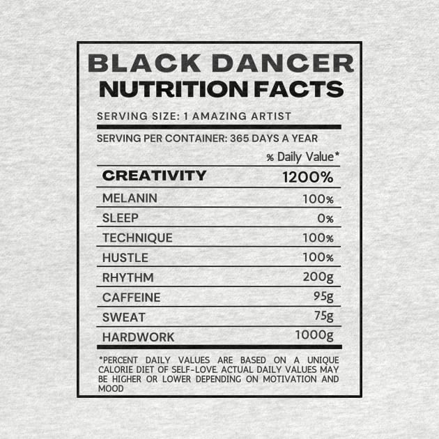 Funny Nutrition Fact Black Typography by DanceInColorTee